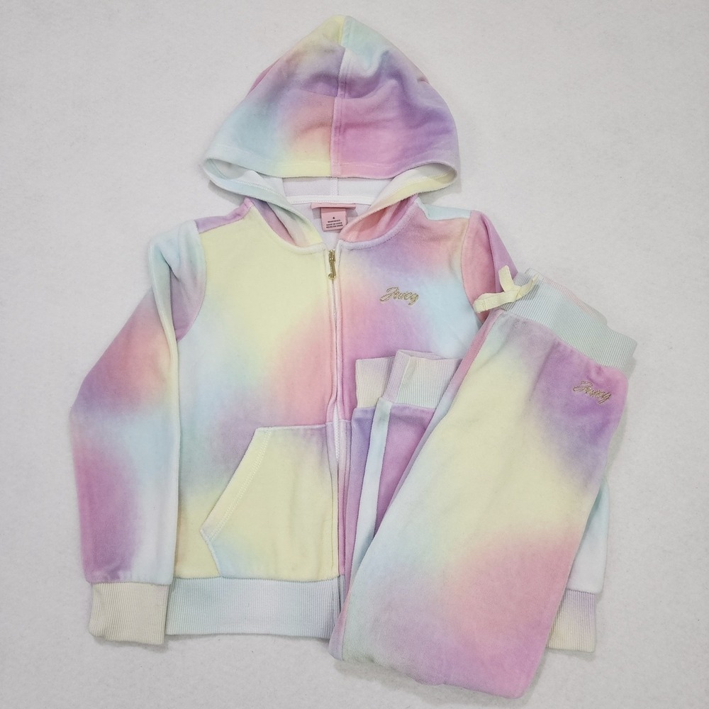 Juicy Couture 2 Piece Tracksuit Set Kids 6 Multicolor Tie Dye Kangaroo Pocket
